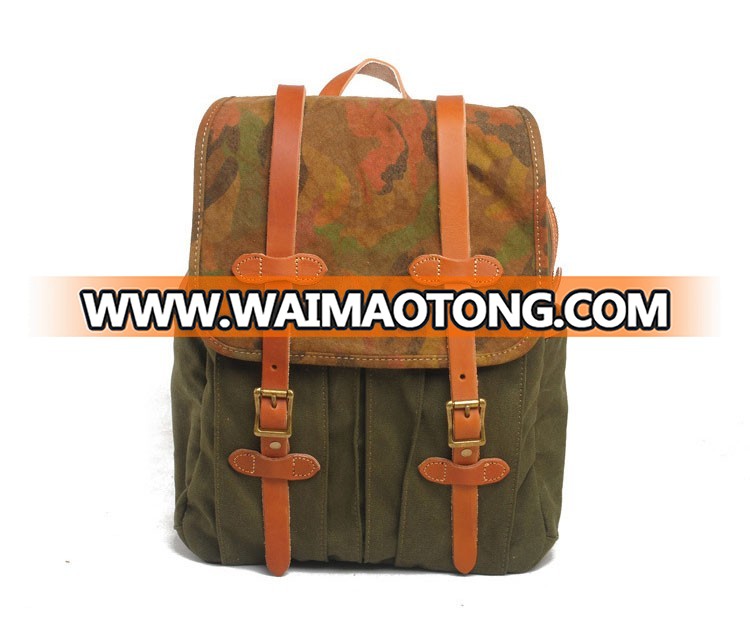 High Quality Casual School Style Army Green Camouflage  Canvas Backpack