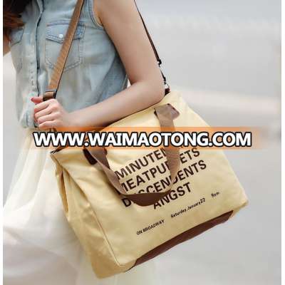 Fashion sling canvas tote bag leather handle shoulder bag 100% cotton canvas bag with custom logo