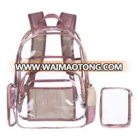 Custom 15.6 inch clear outdoor school backpack bag with cosmetic bag